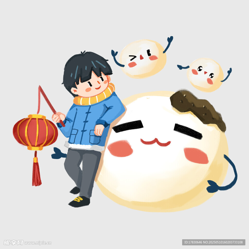 男孩與湯圓燈籠歡樂場景