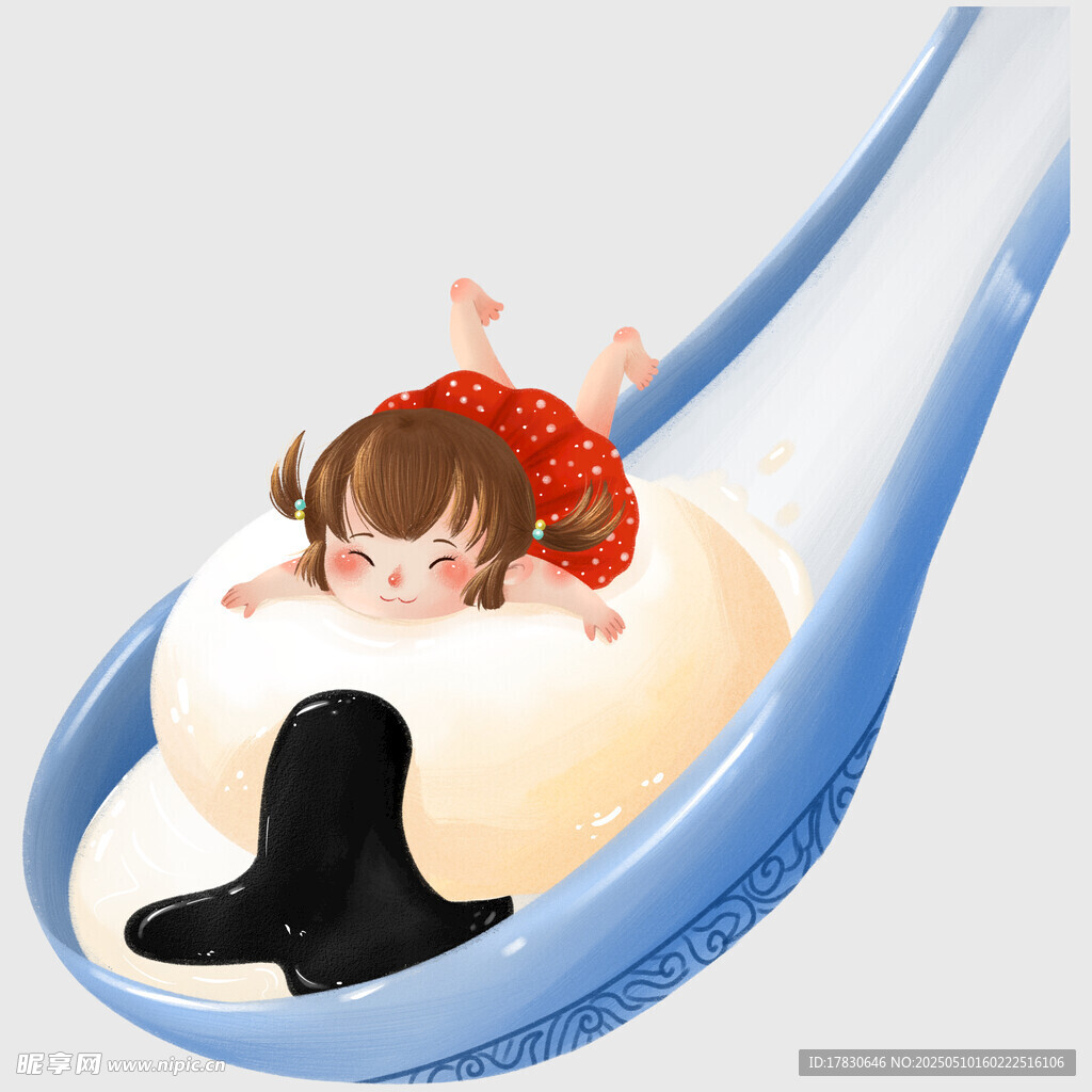 睡在勺子上的可愛女孩
