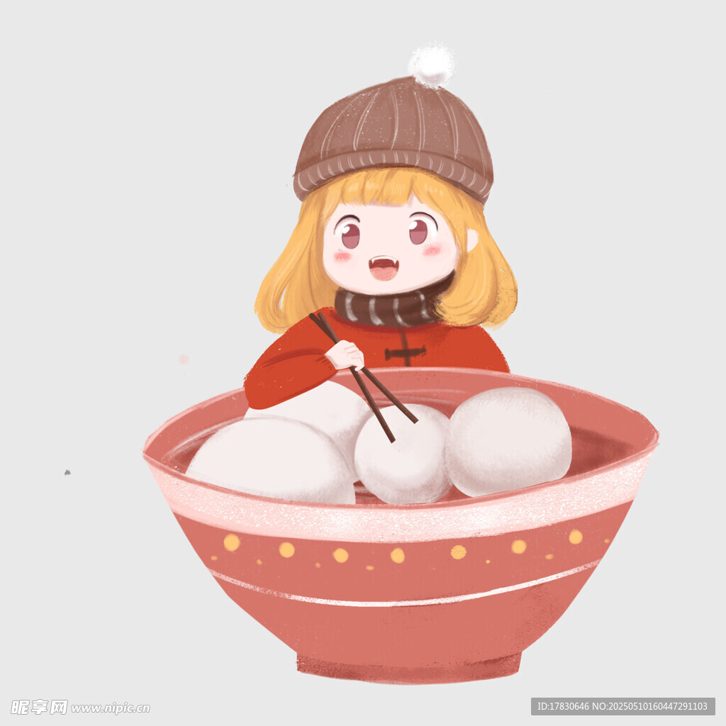 女孩與碗中湯圓
