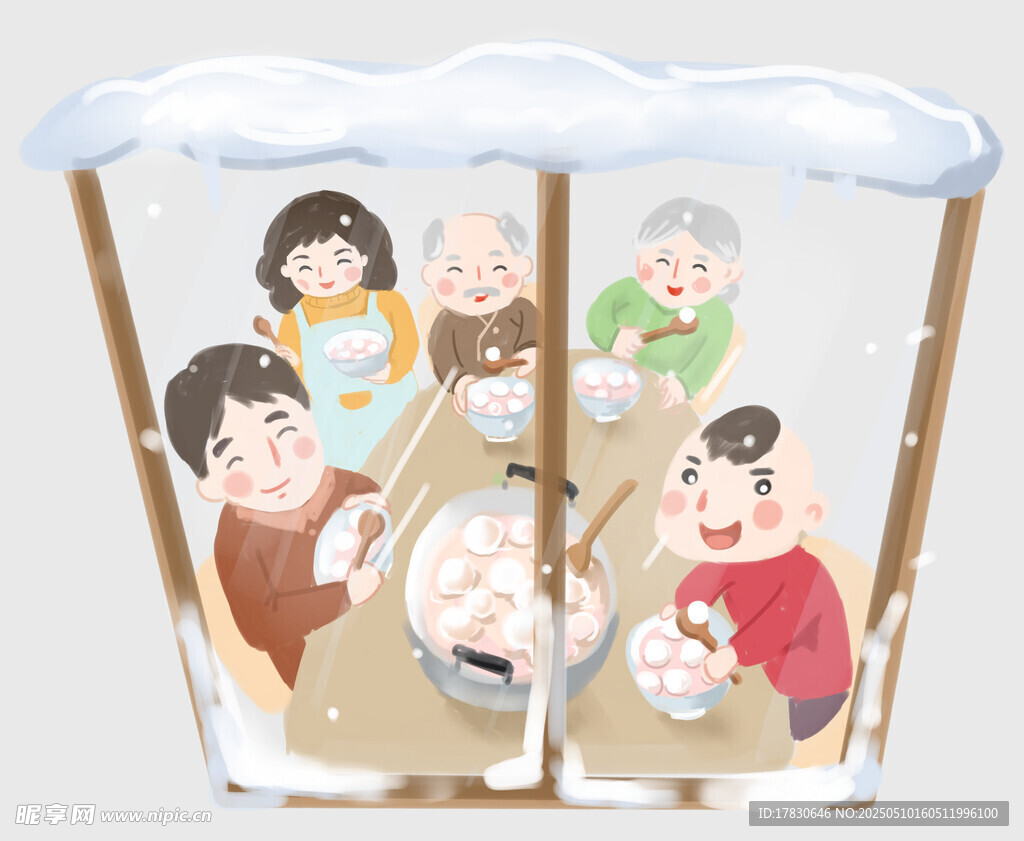 溫馨家庭包餃子歡樂場景