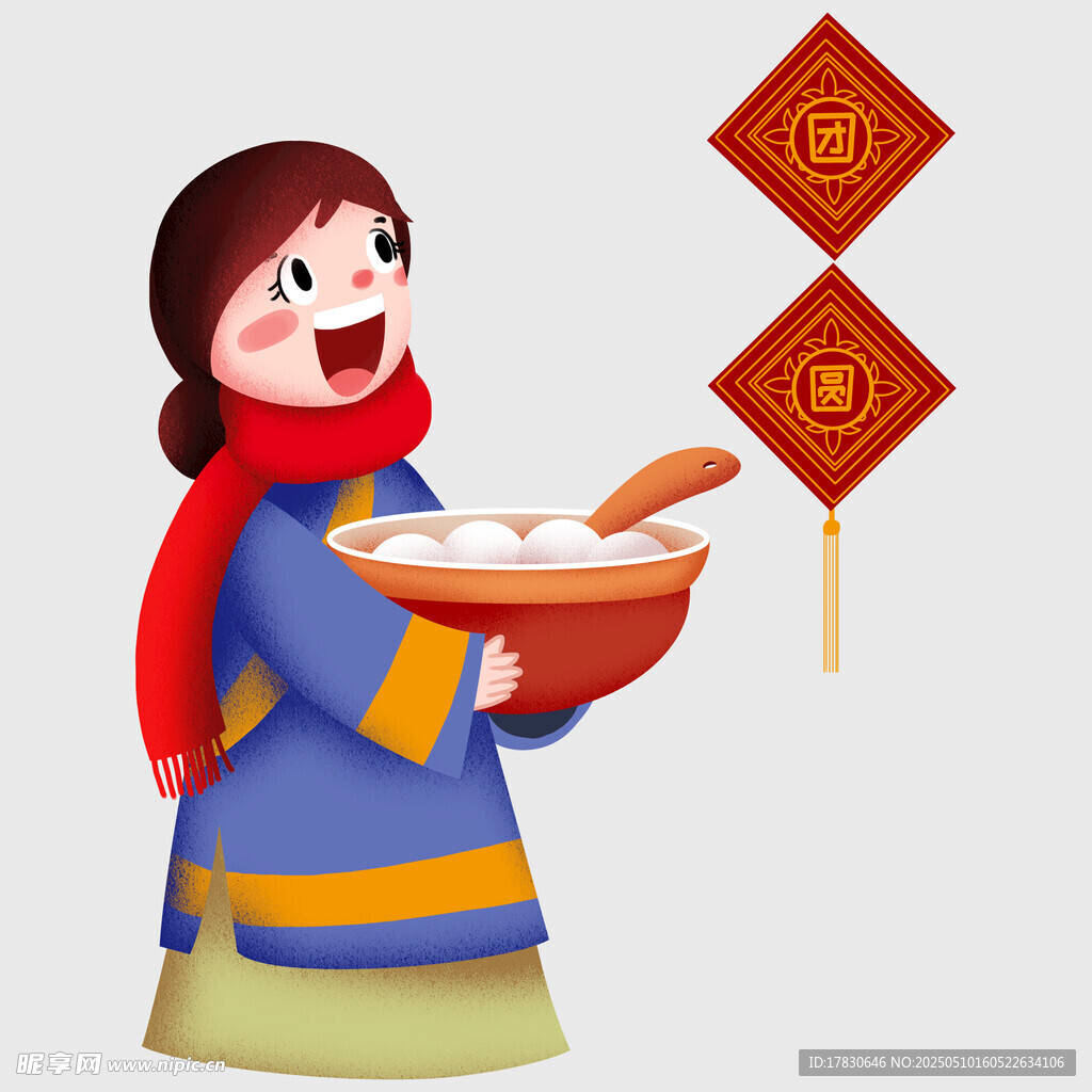 女孩端美食迎新春