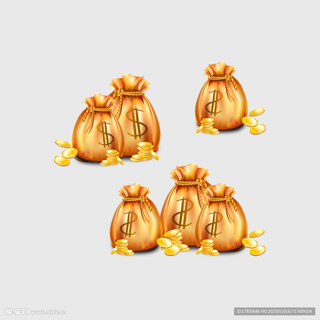金幣滿袋財富象征圖
