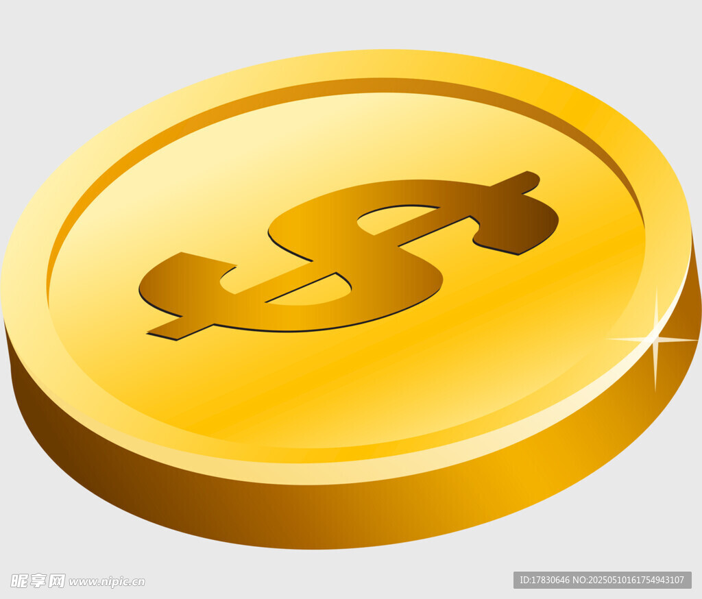 金色美元符號金幣