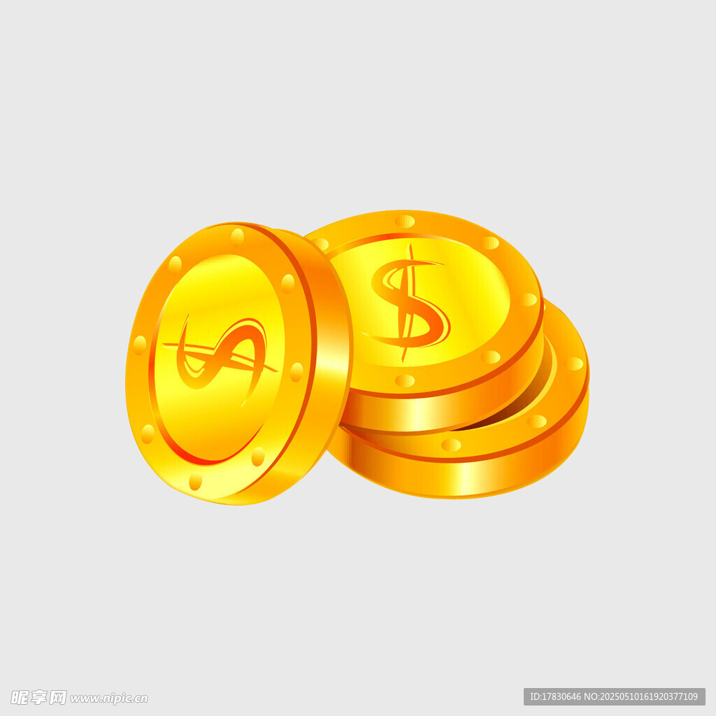金色美元金幣堆疊