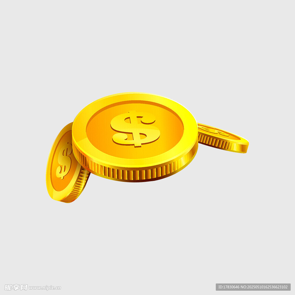 金色美元硬幣立體效果圖