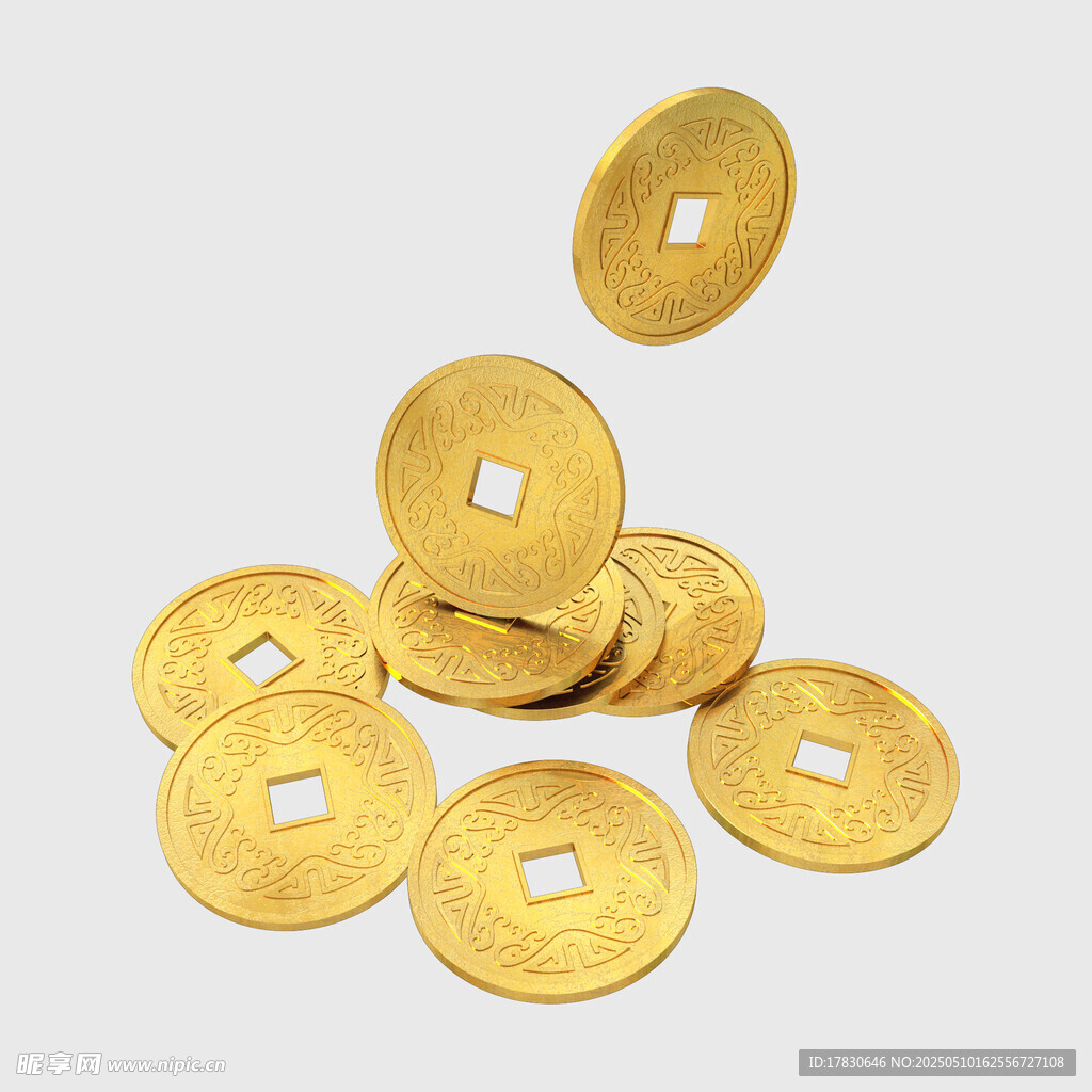 古金幣堆疊與飛落場景