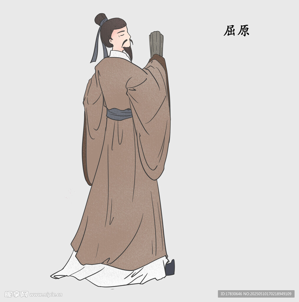 古風(fēng)男子持物瀟灑側(cè)立圖