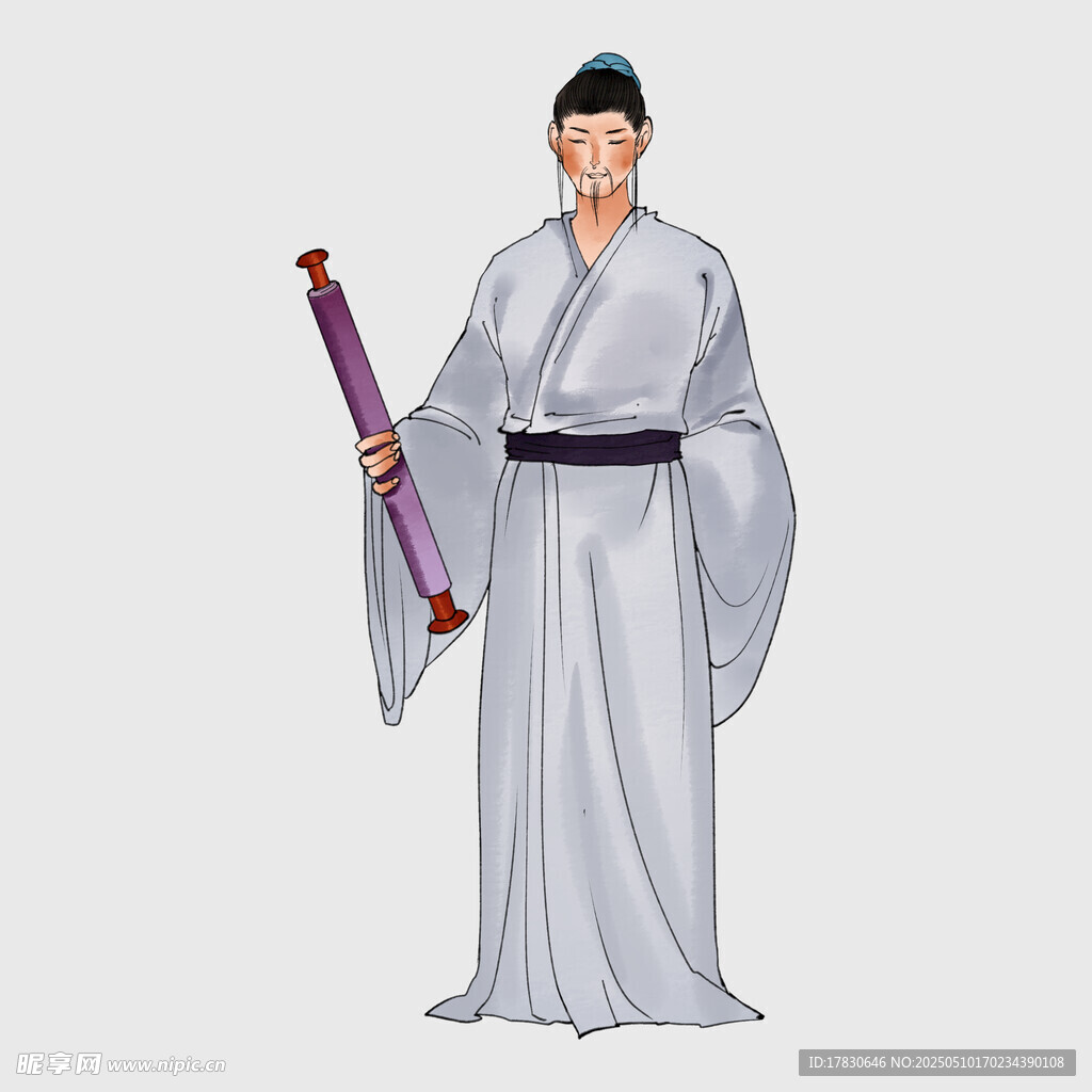 古代書生持卷軸形象