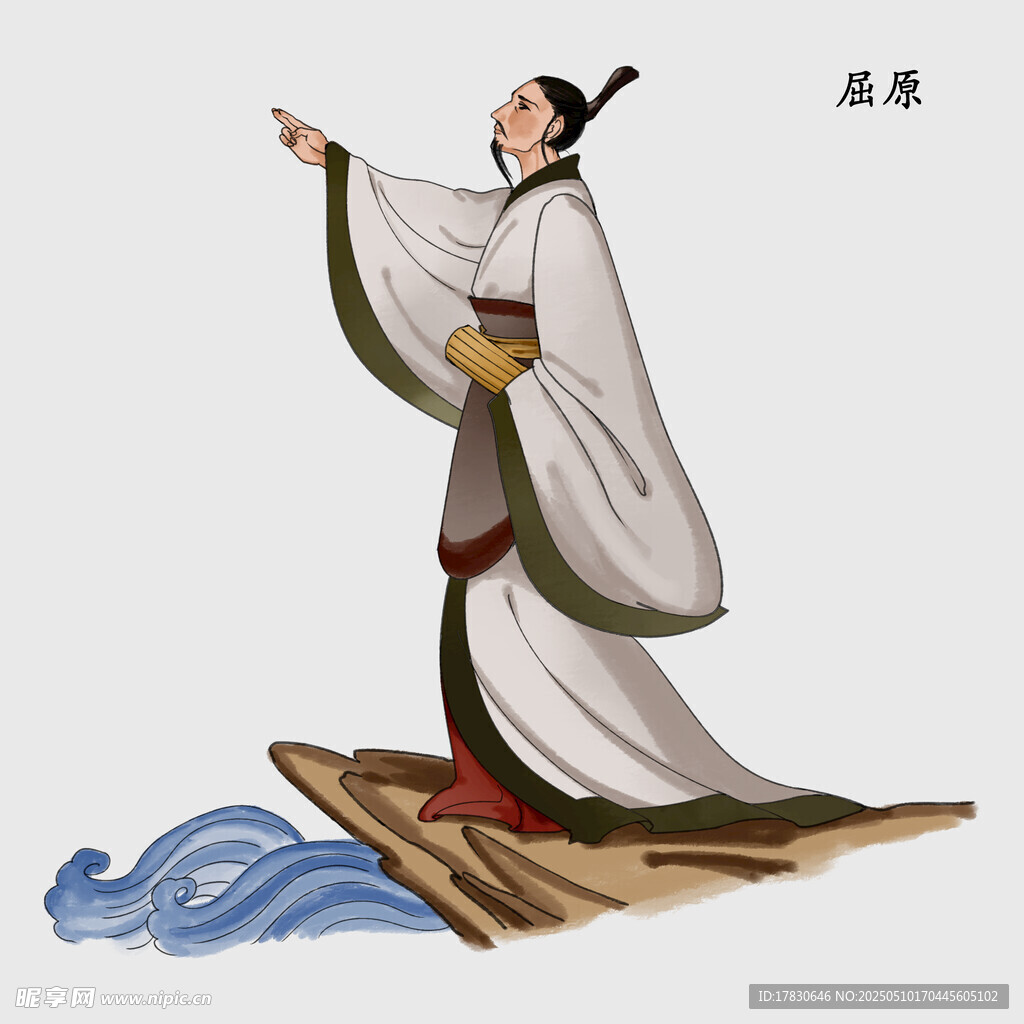 古人立于舟上指向前方