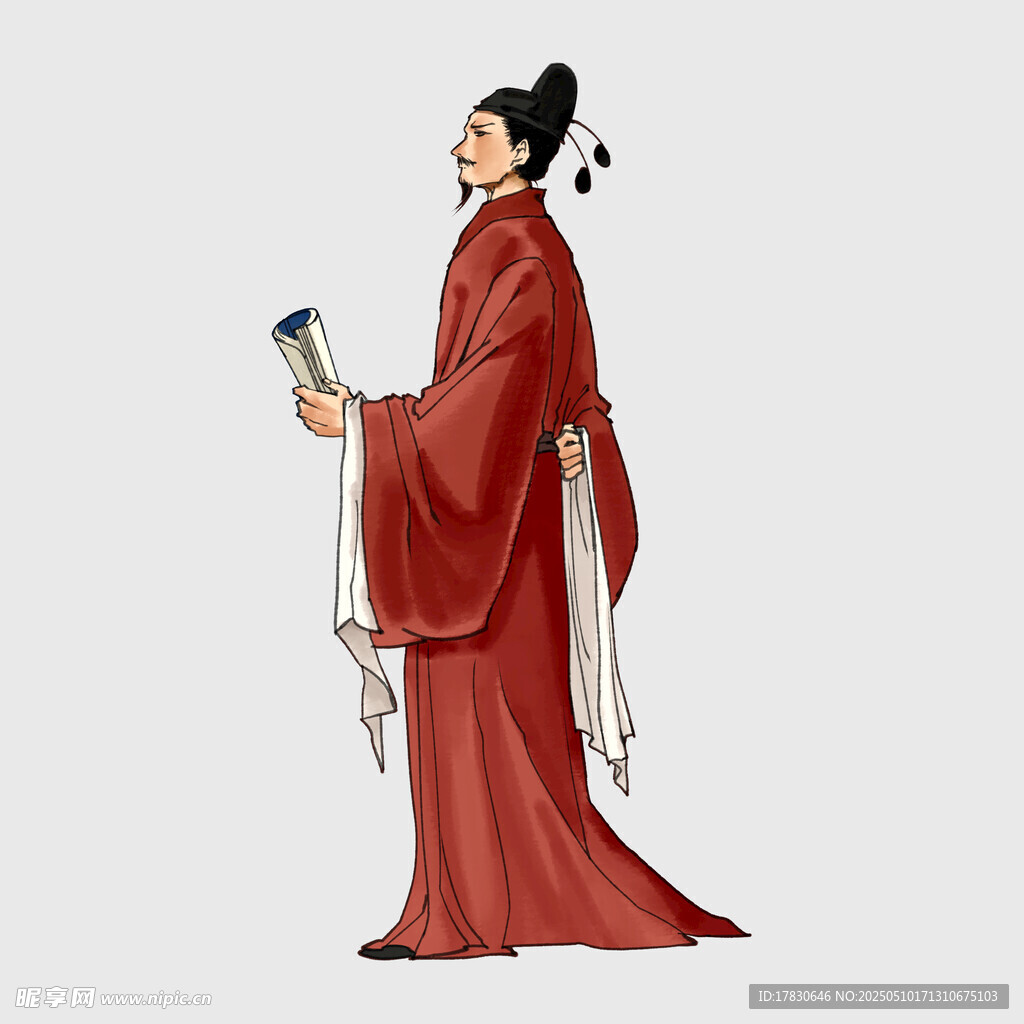 古風紅衣女子持物而立