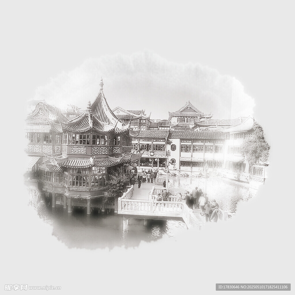 水墨風(fēng)中式古建筑景觀圖