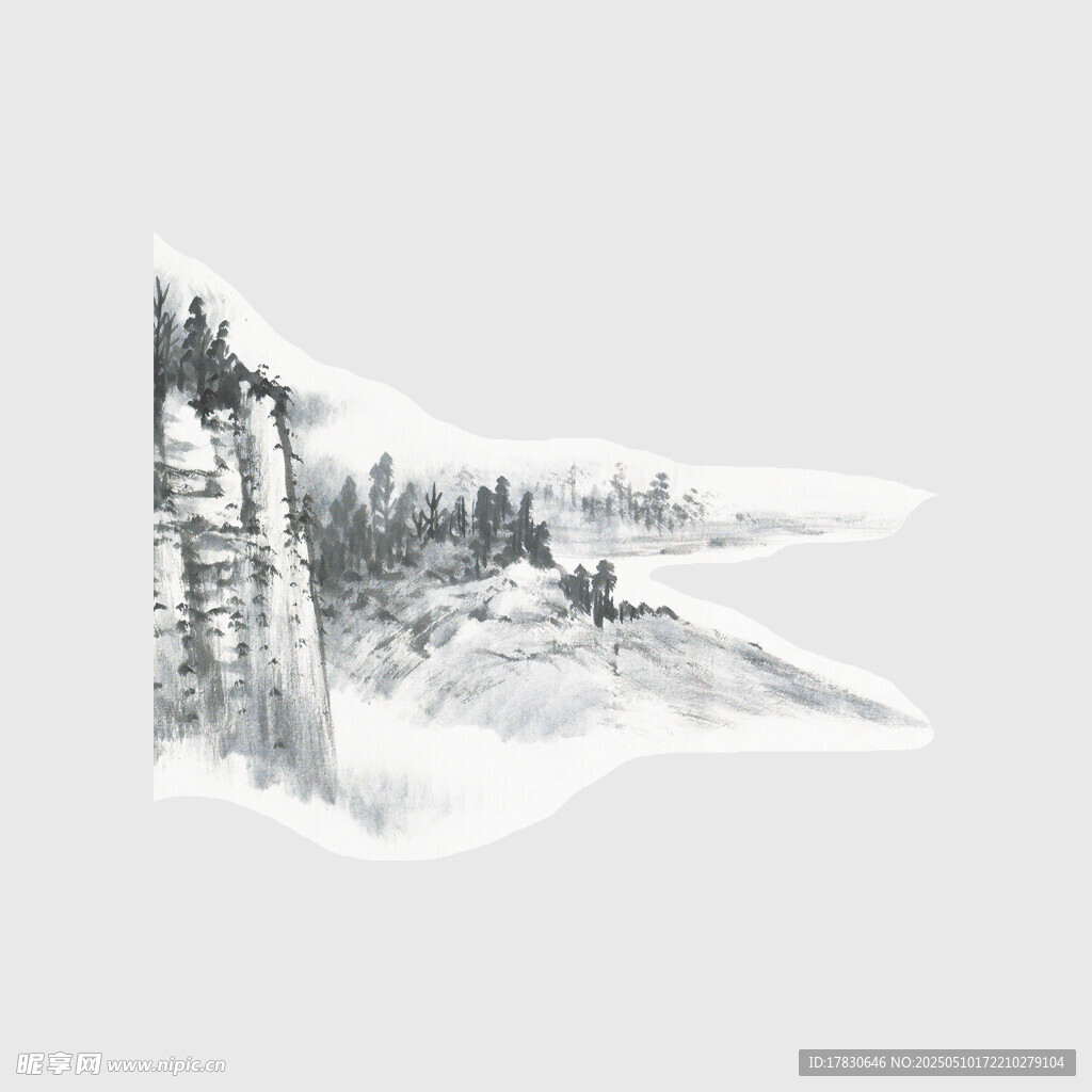 水墨風格鄉村雪景圖
