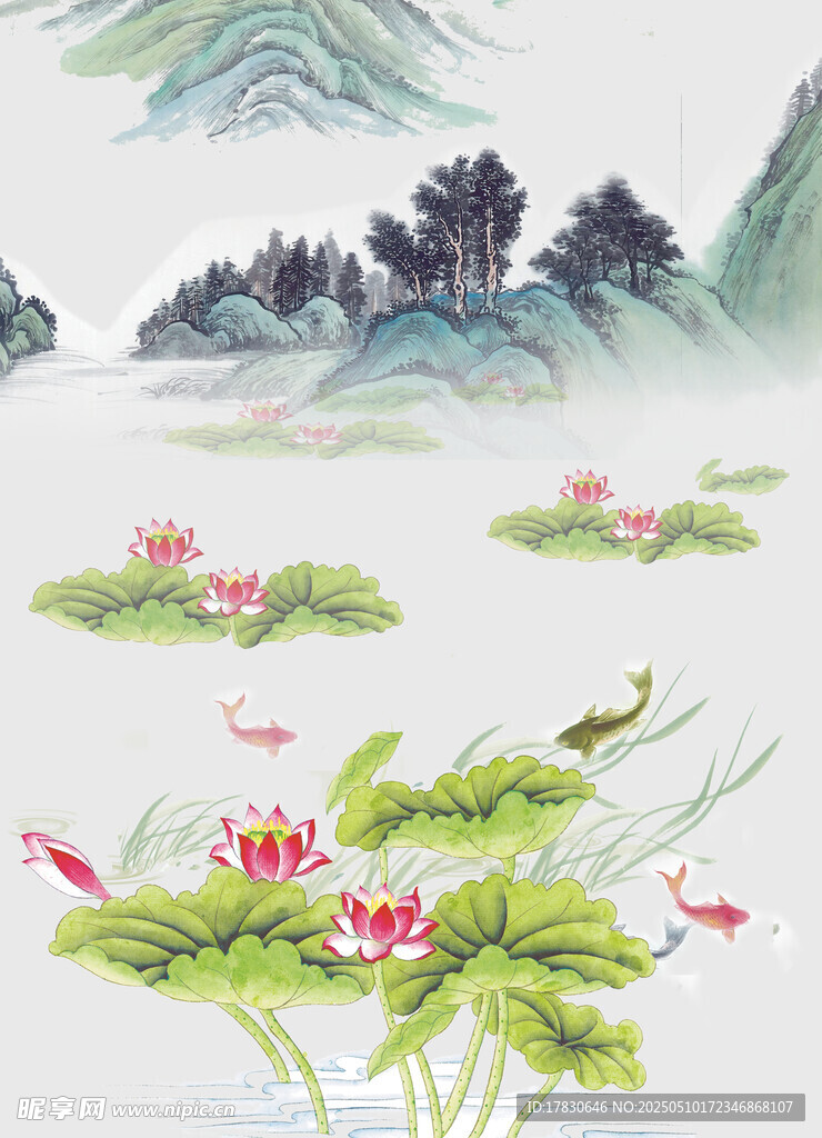 水墨荷塘山水寫意畫