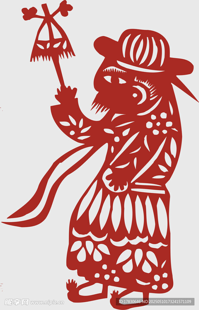 剪紙人物手持風(fēng)車