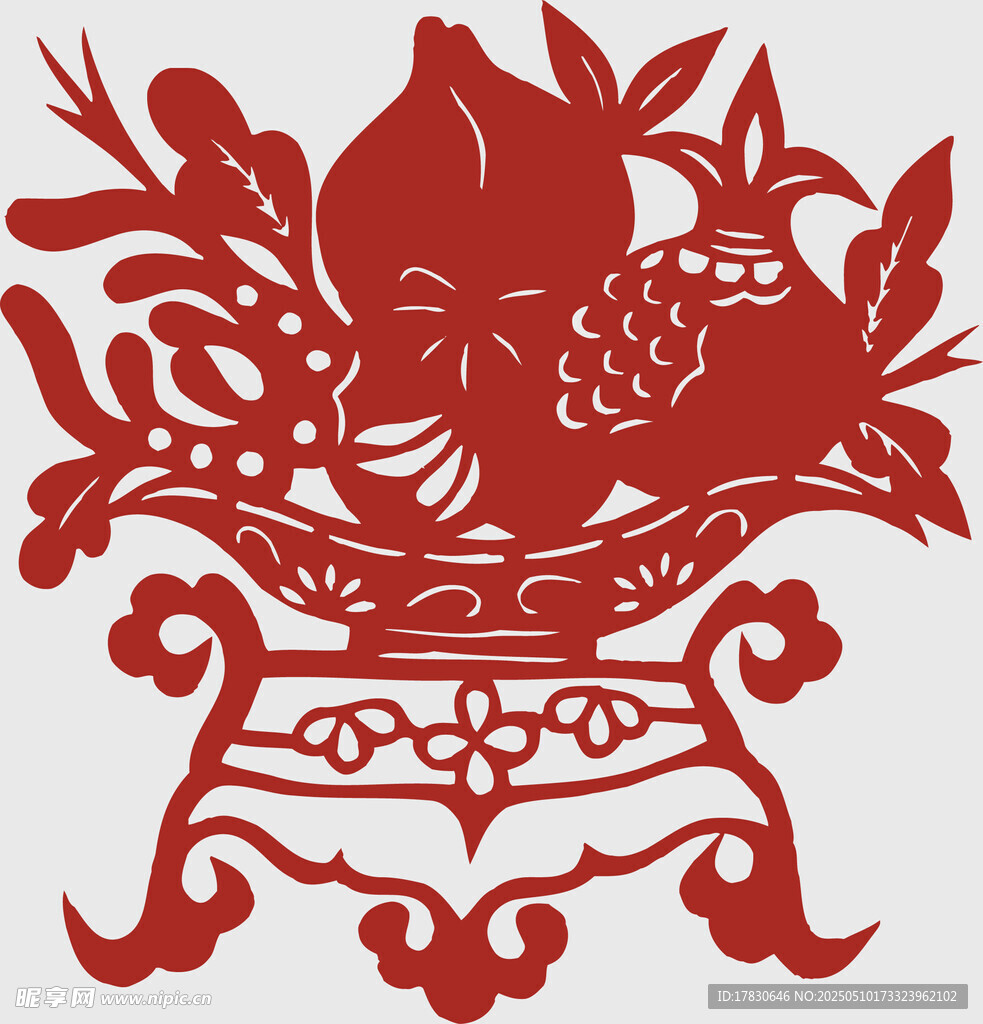中式石榴剪紙花瓶圖案