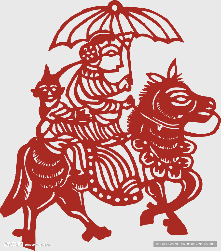 騎馬撐傘人物剪紙藝術(shù)