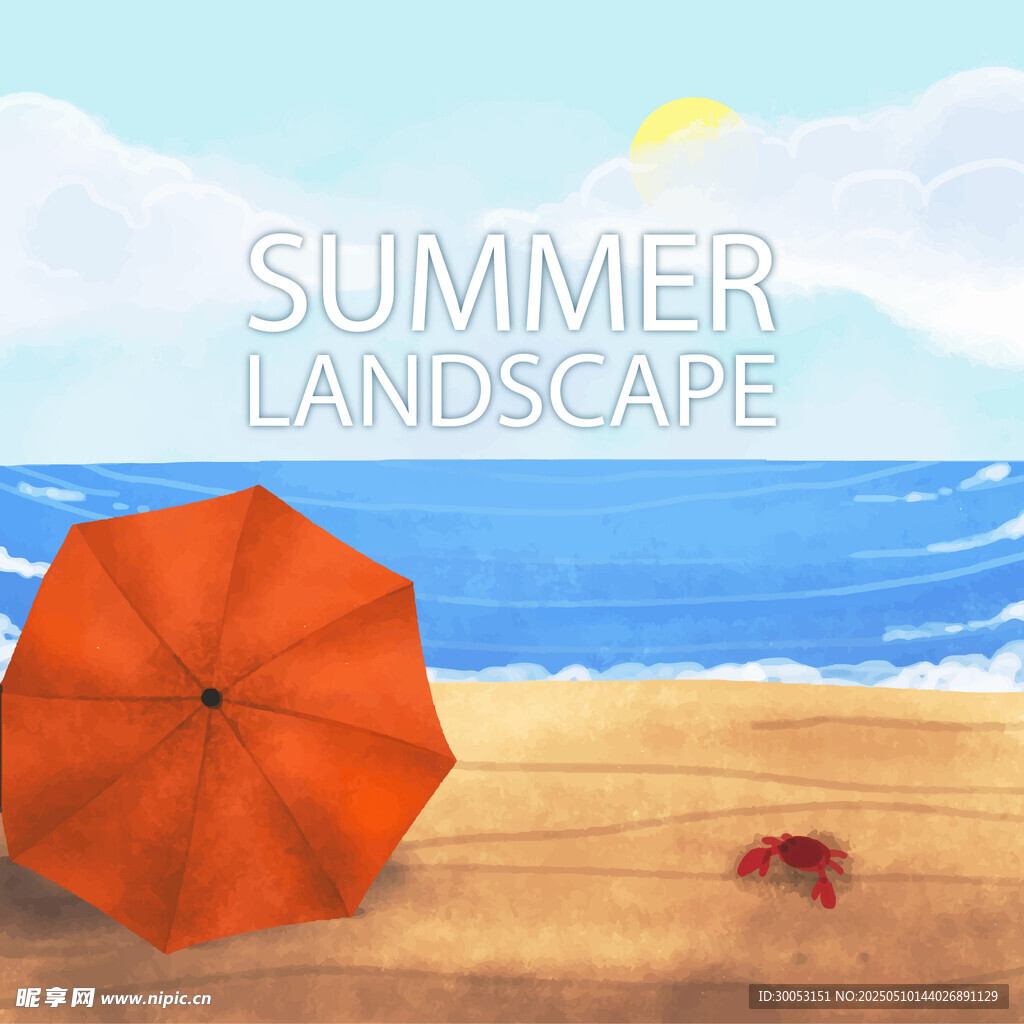 夏日海灘橙色遮陽傘風景