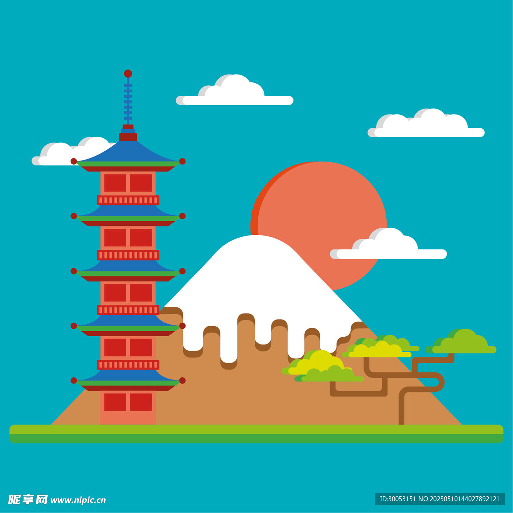 日本富士山與傳統塔樓景觀