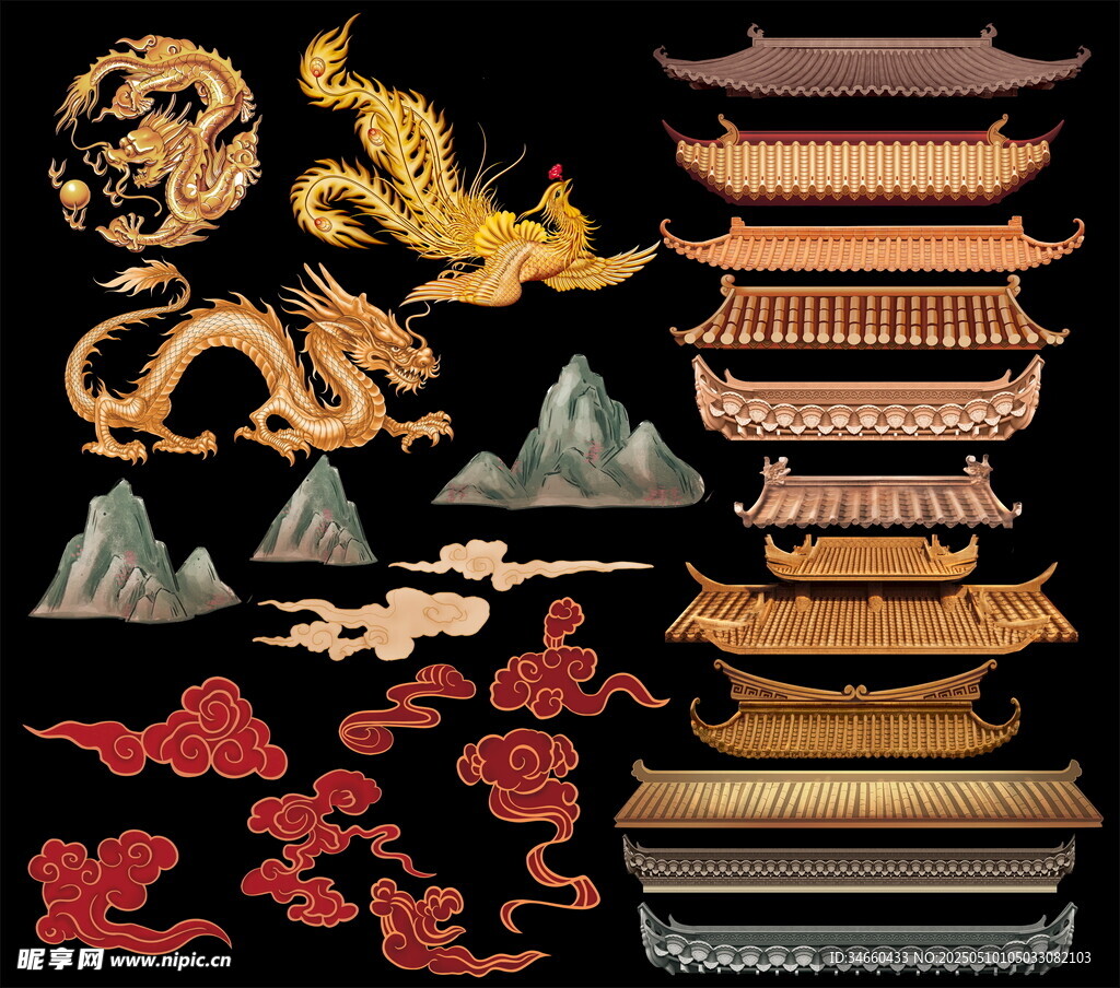 中式傳統(tǒng)建筑與龍紋圖案