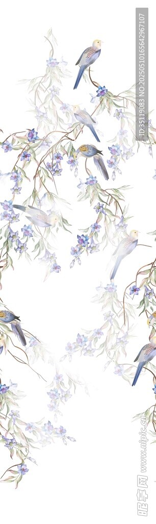 大牌高級感水墨花鳥印花圖