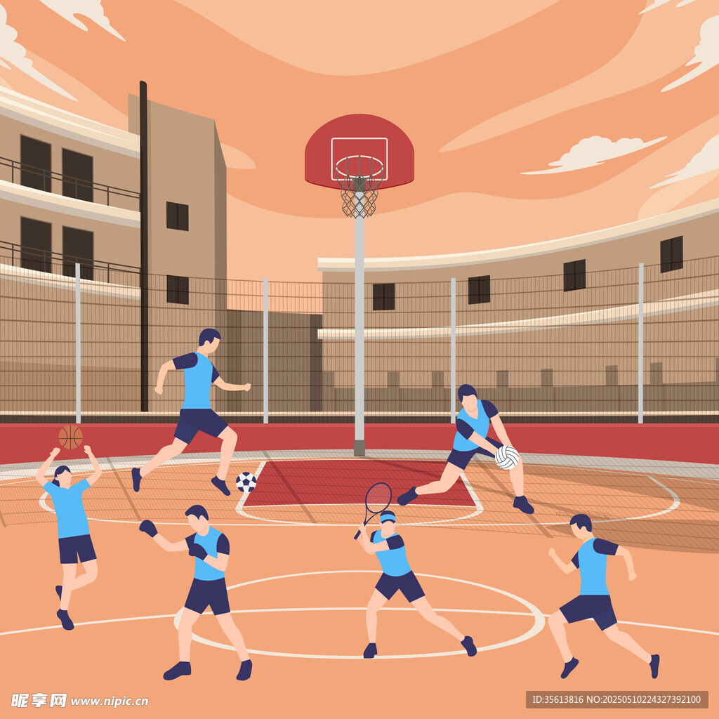 黃昏室外籃球場體育運動