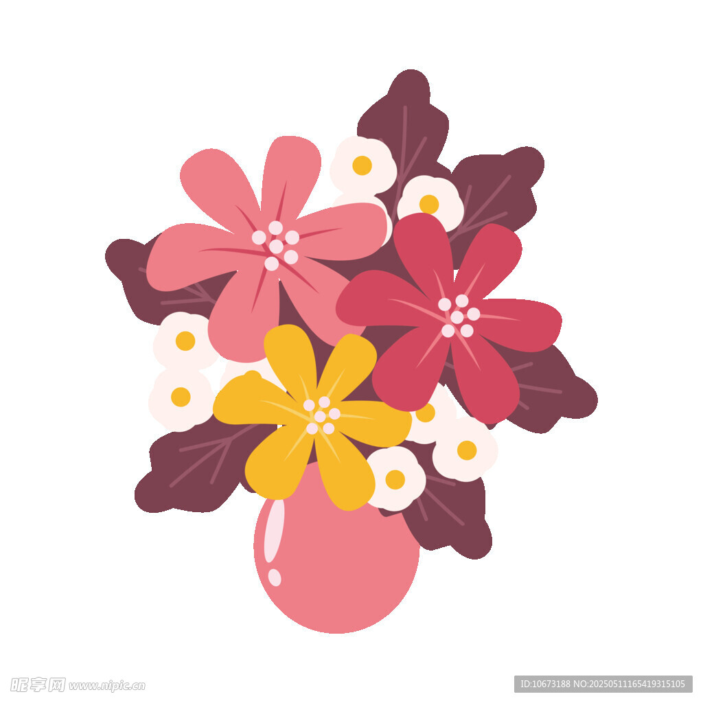 花瓶中的多彩花卉插畫