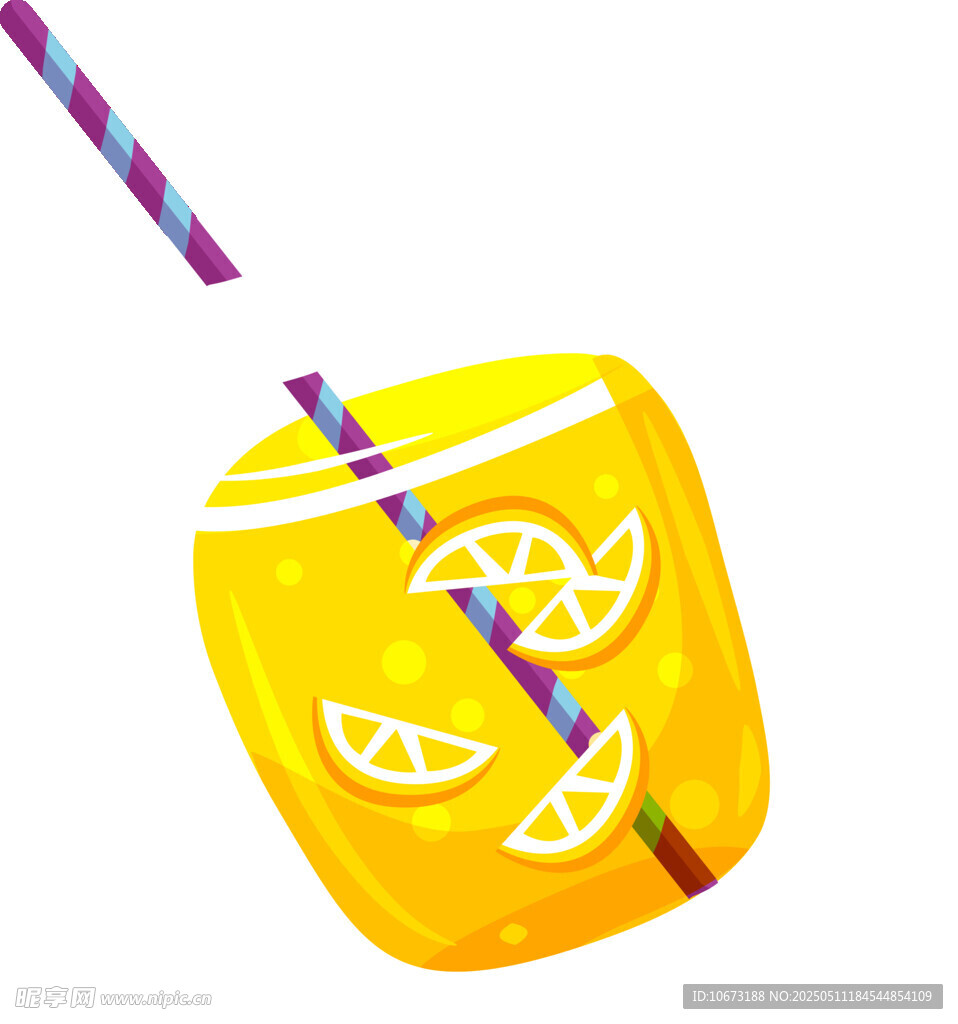 黃色檸檬冰飲插畫