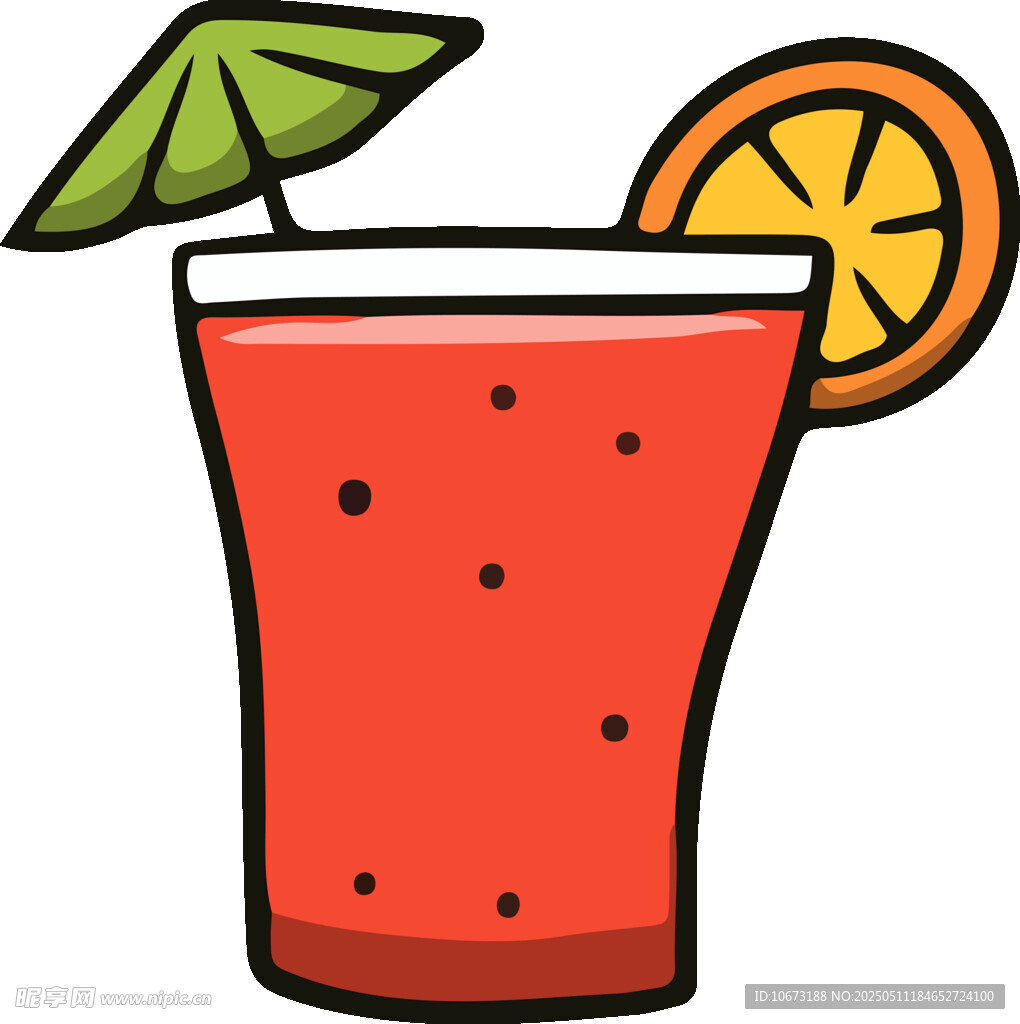 紅色果汁配橙片與小傘