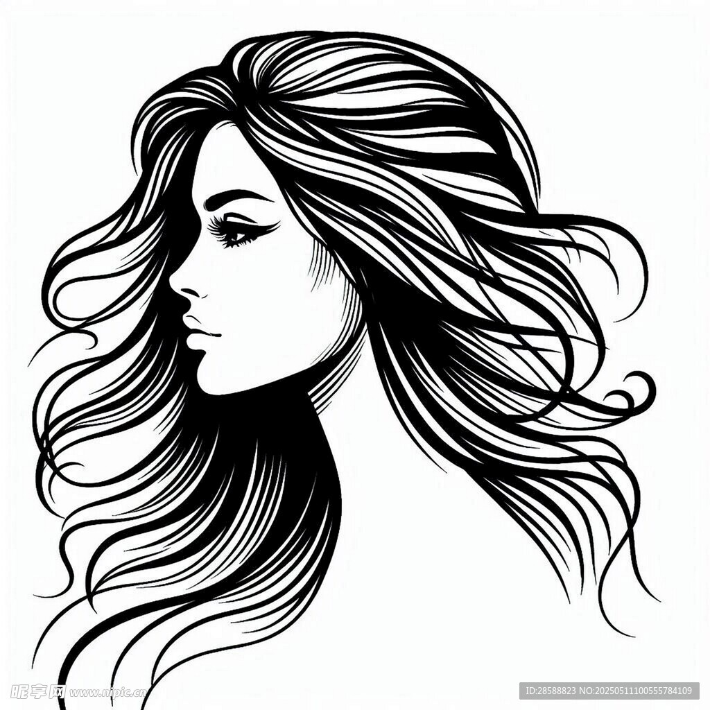 飄逸長發女性頭像