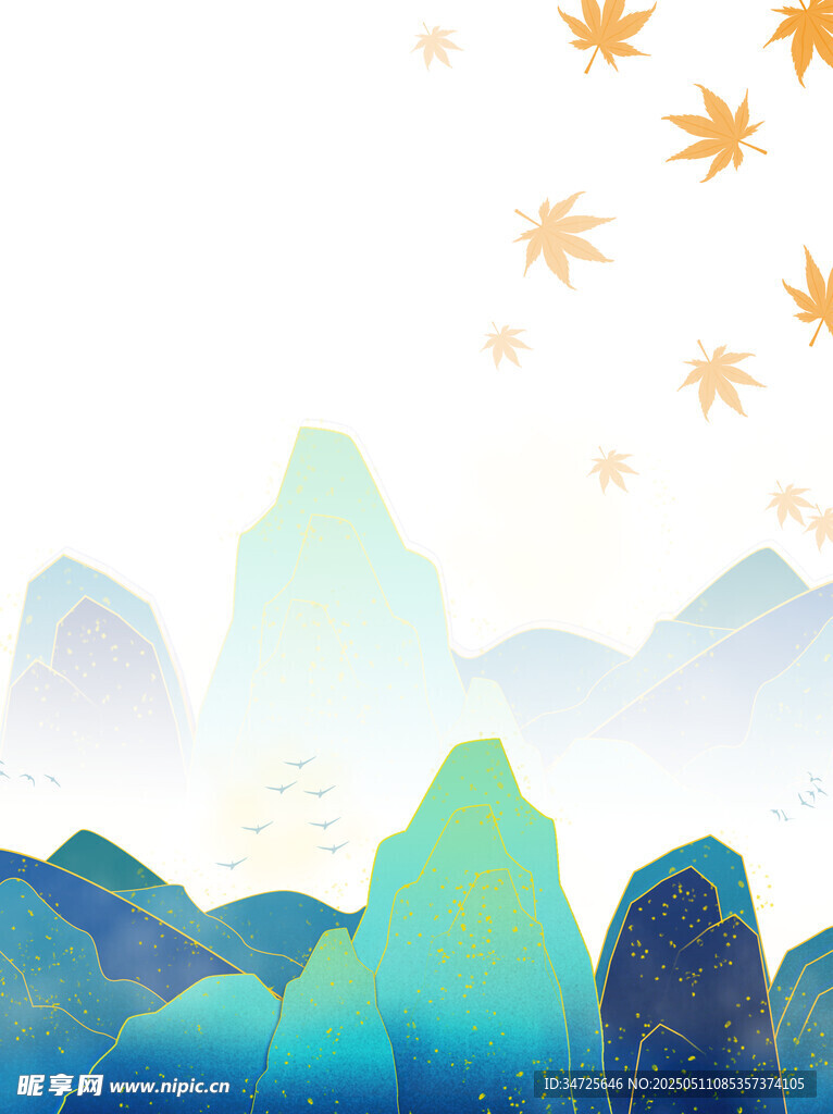 水墨山水間的秋日楓葉景