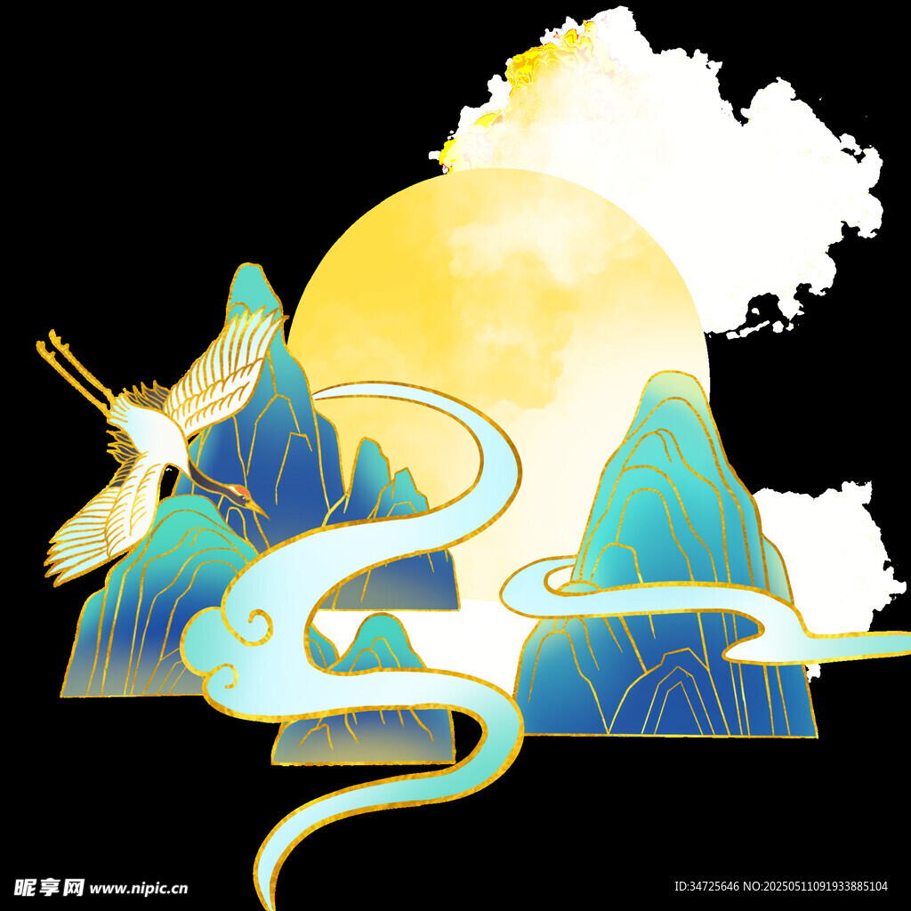 月下仙龍伴鶴游山川
