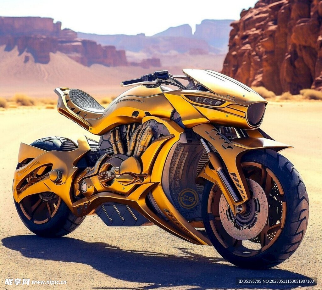 炫酷黃色未來感摩托車