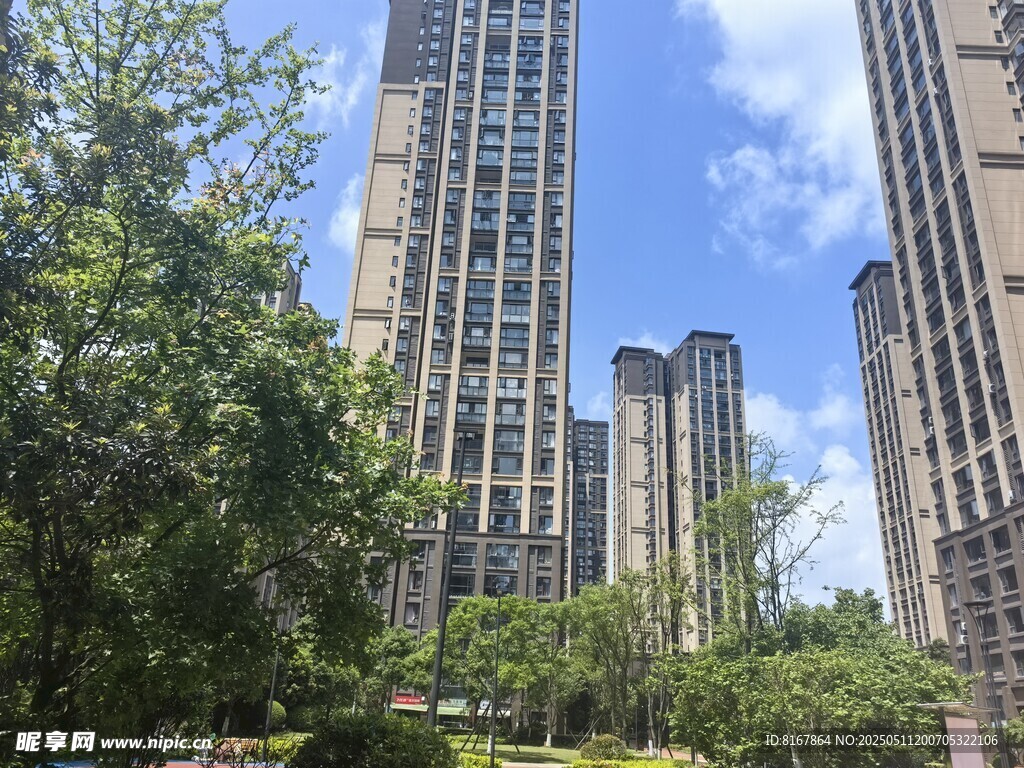 城市高樓與綠樹景觀