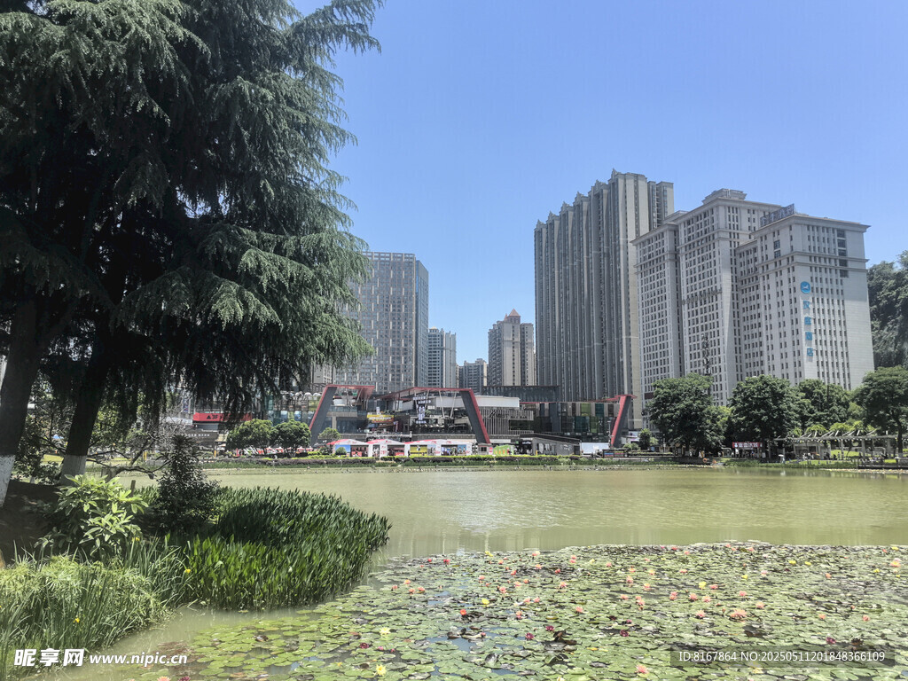 城市湖畔風景