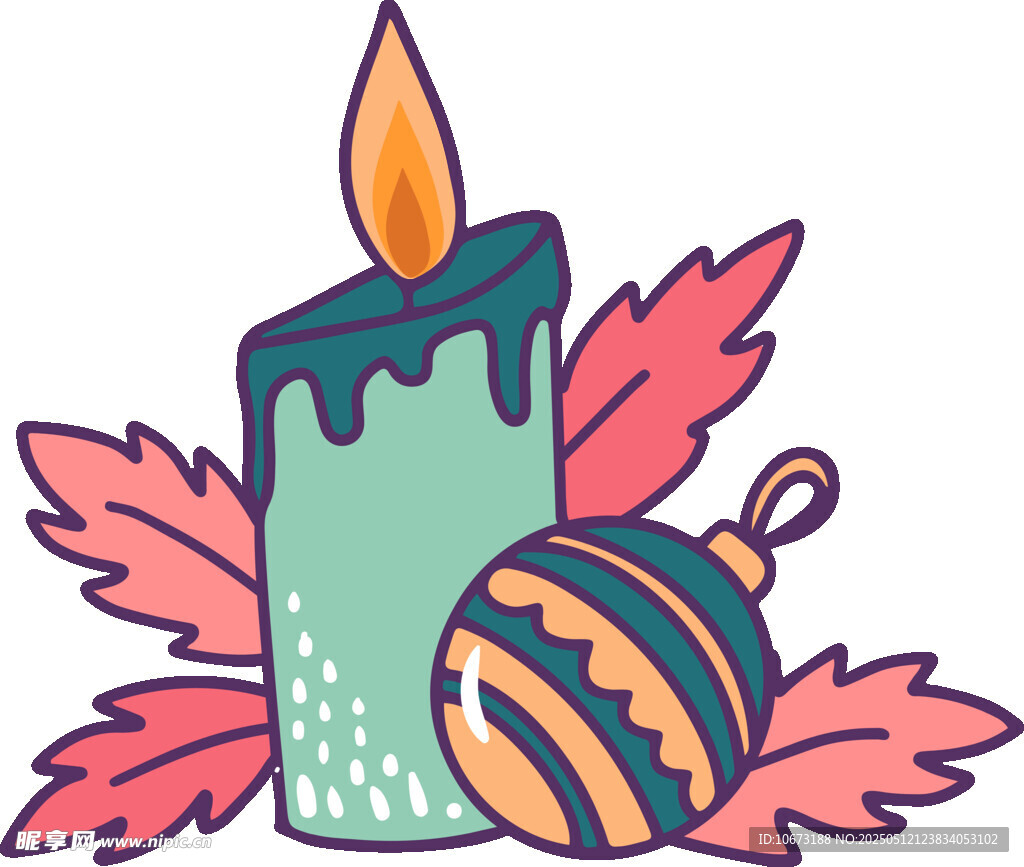 圣誕蠟燭與裝飾球插畫