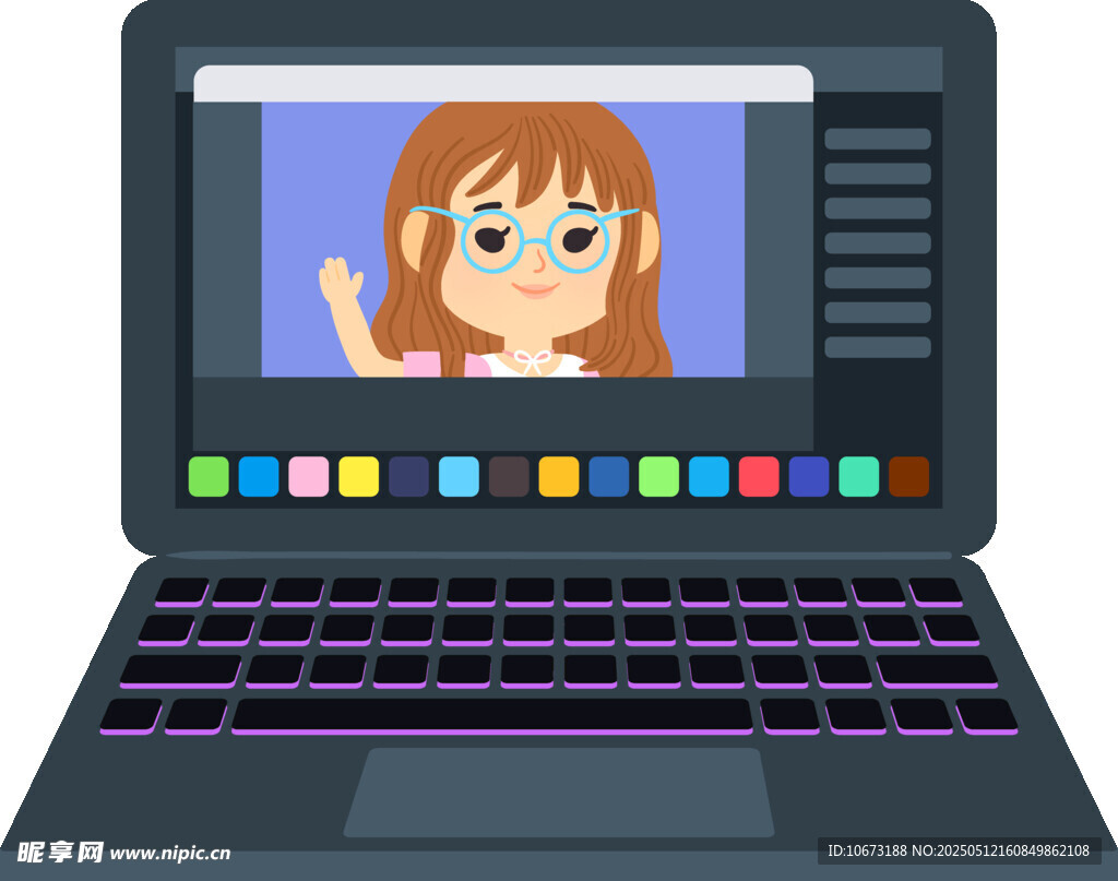 筆記本電腦中的卡通女孩