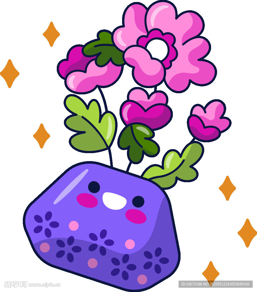 可愛紫花盆與粉色花朵