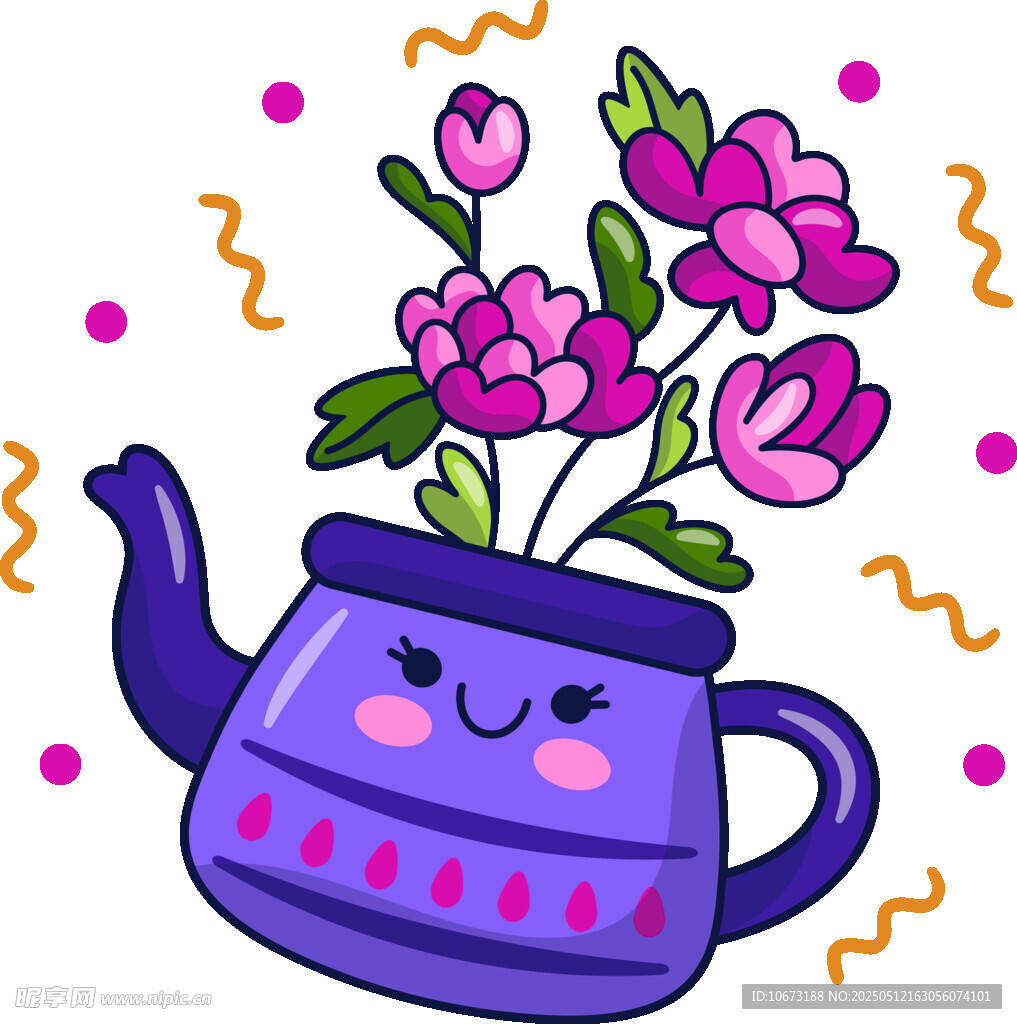 可愛茶壺花盆插畫