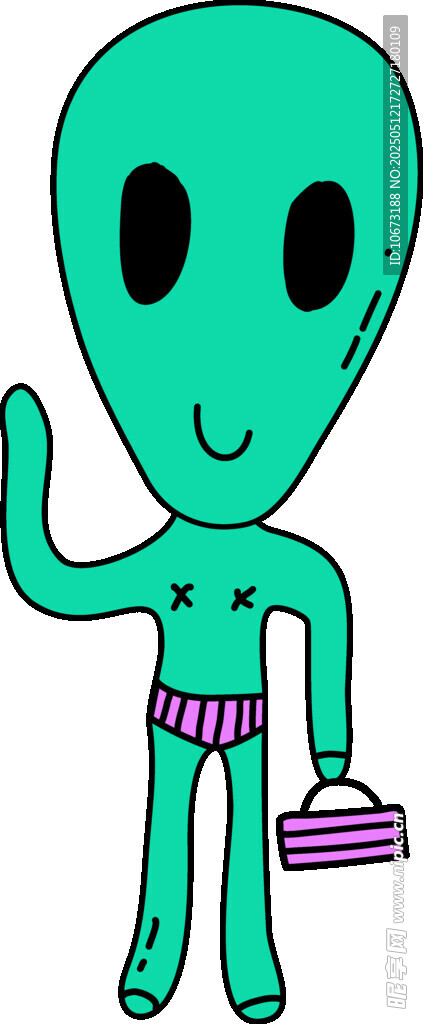 揮手的外星小人提著手提包
