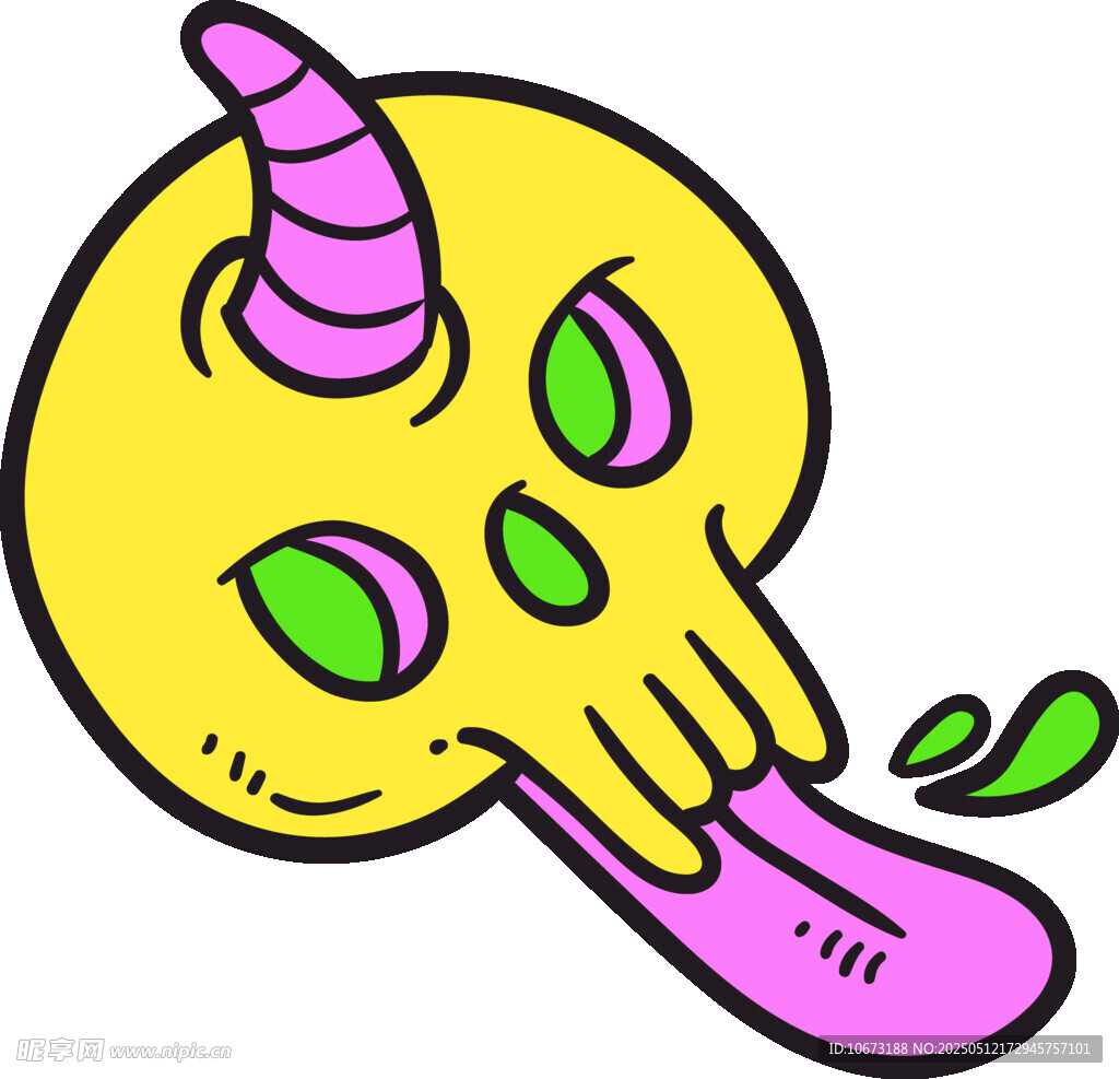 卡通獨角獸骷髏吐舌形象