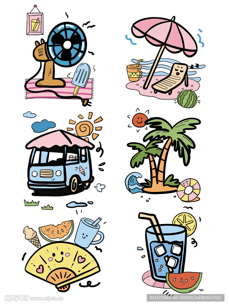 夏日度假元素插畫