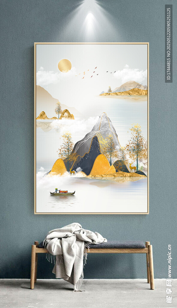 金箔山水幾何抽象玄關畫