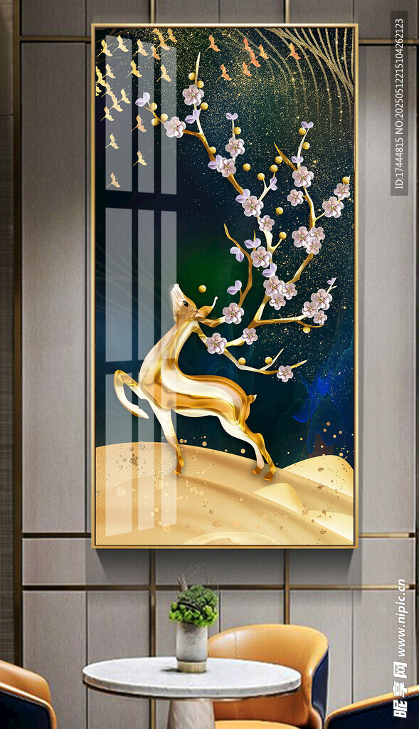 麋鹿山水晶瓷玄關(guān)畫