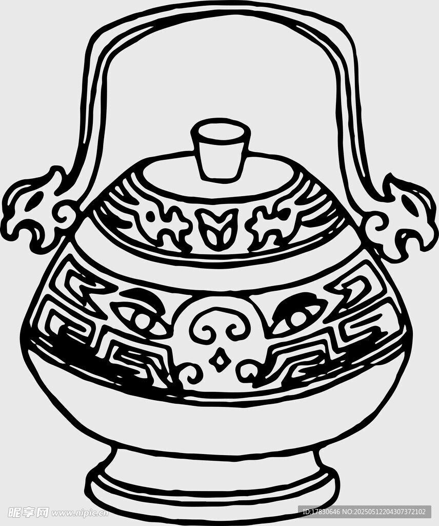 傳統花紋青銅提梁壺