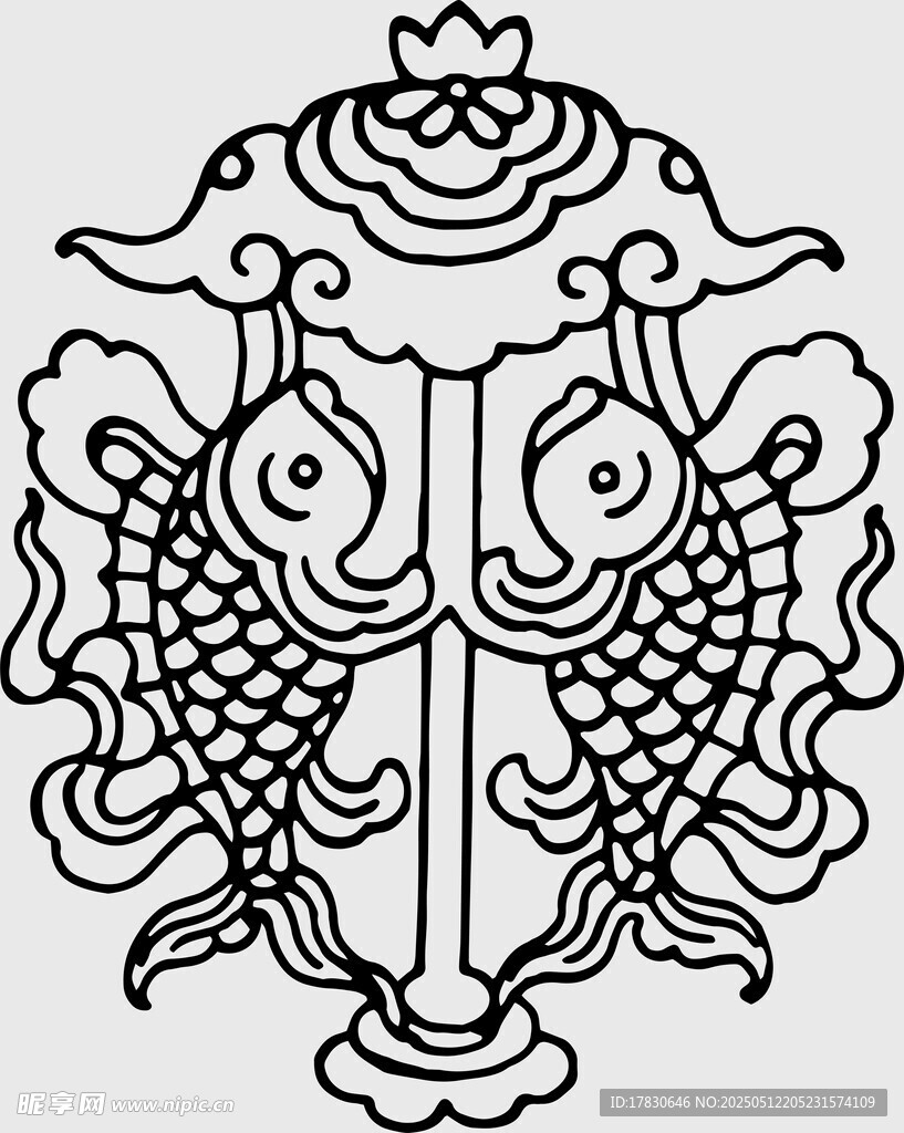 雙魚戲荷中式傳統(tǒng)圖案
