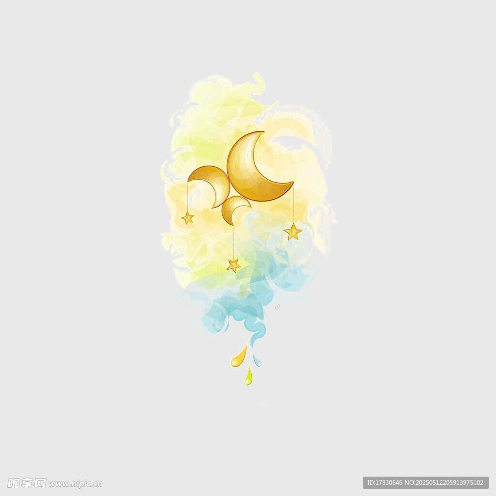 夢(mèng)幻水彩風(fēng)月亮與流星