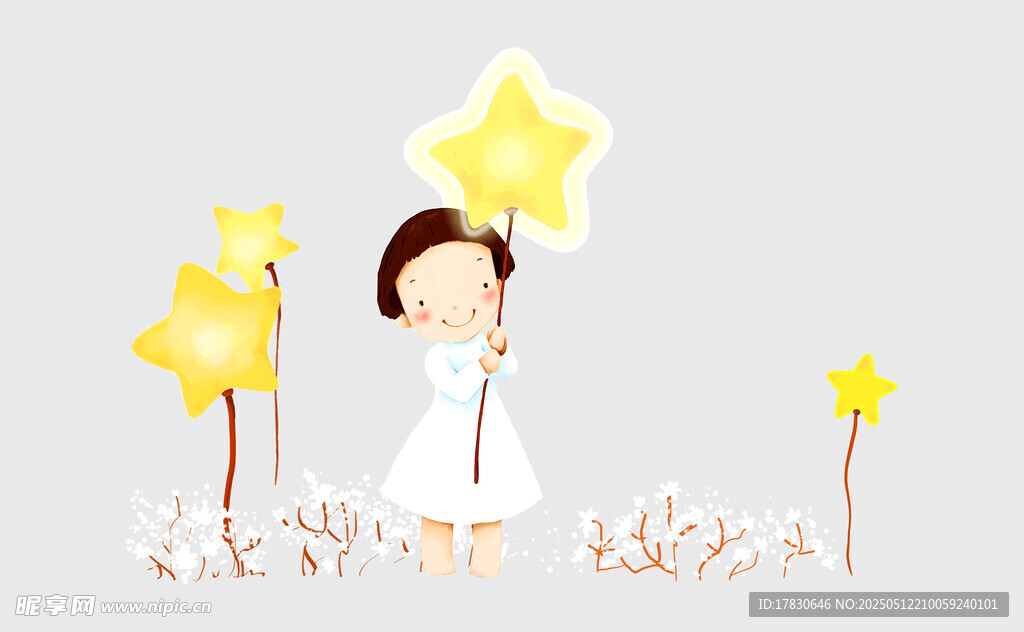 手持星星的夢幻小女孩