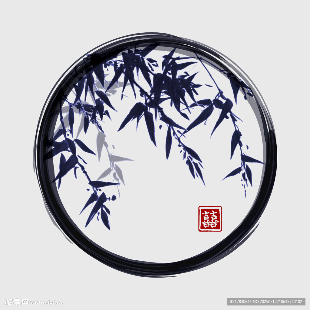 圓形竹景中式裝飾畫