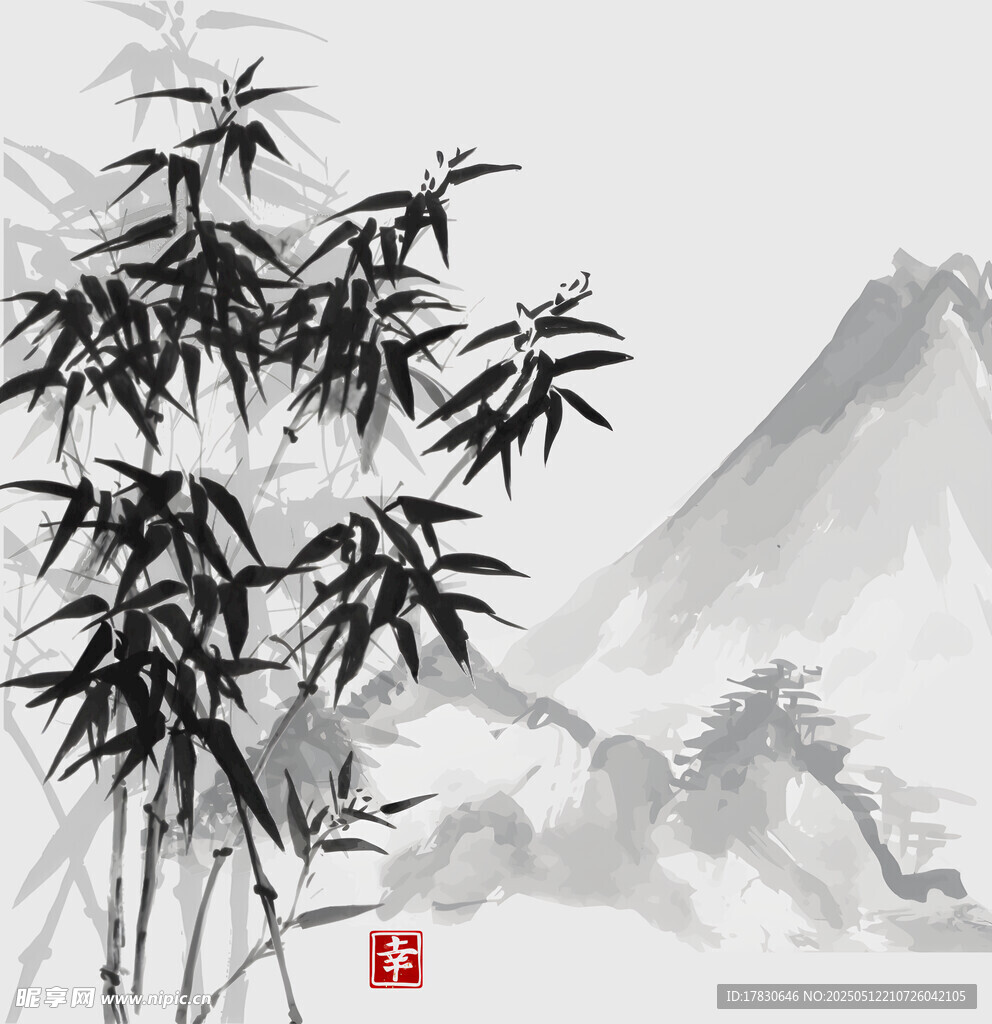 水墨竹林遠(yuǎn)山圖
