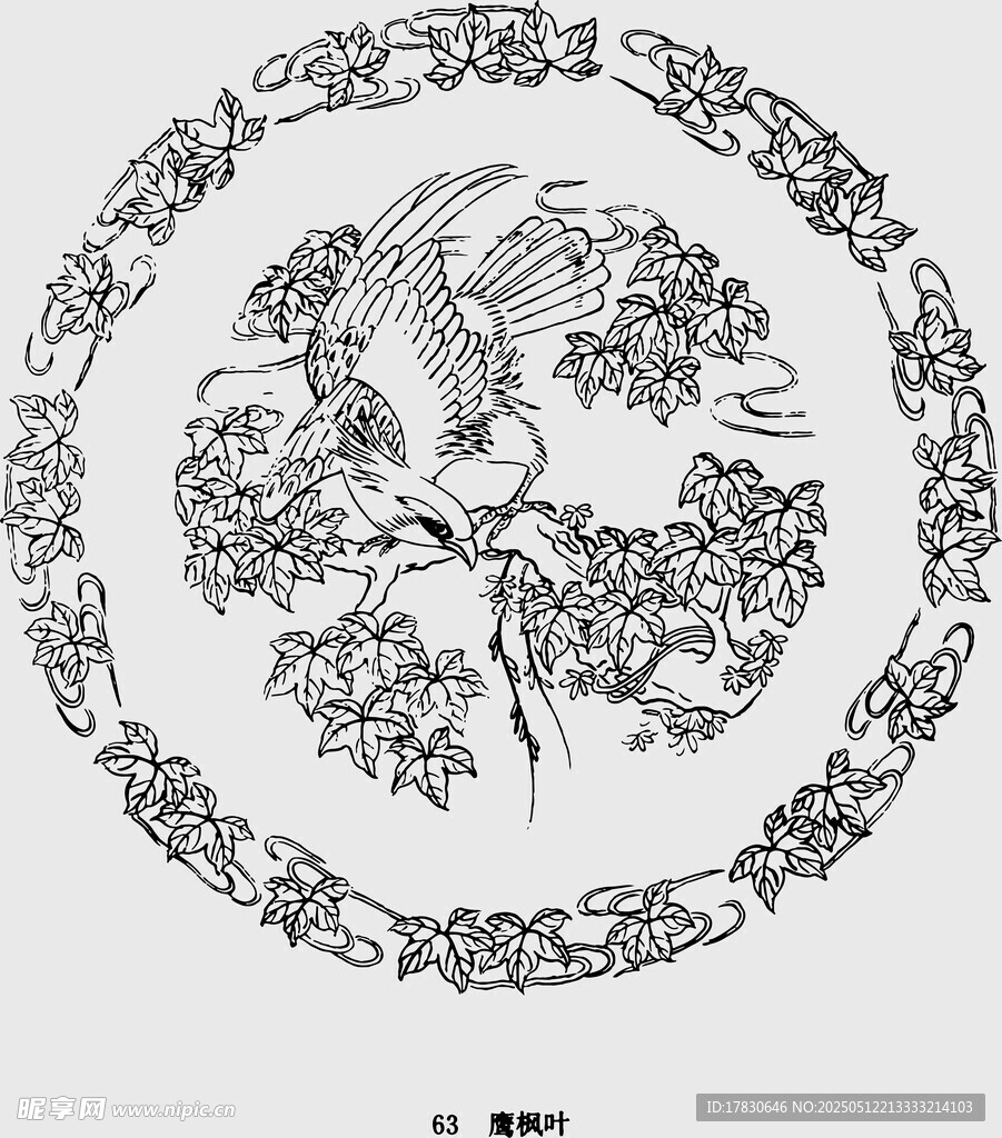 中式花鳥圓形傳統紋飾圖案